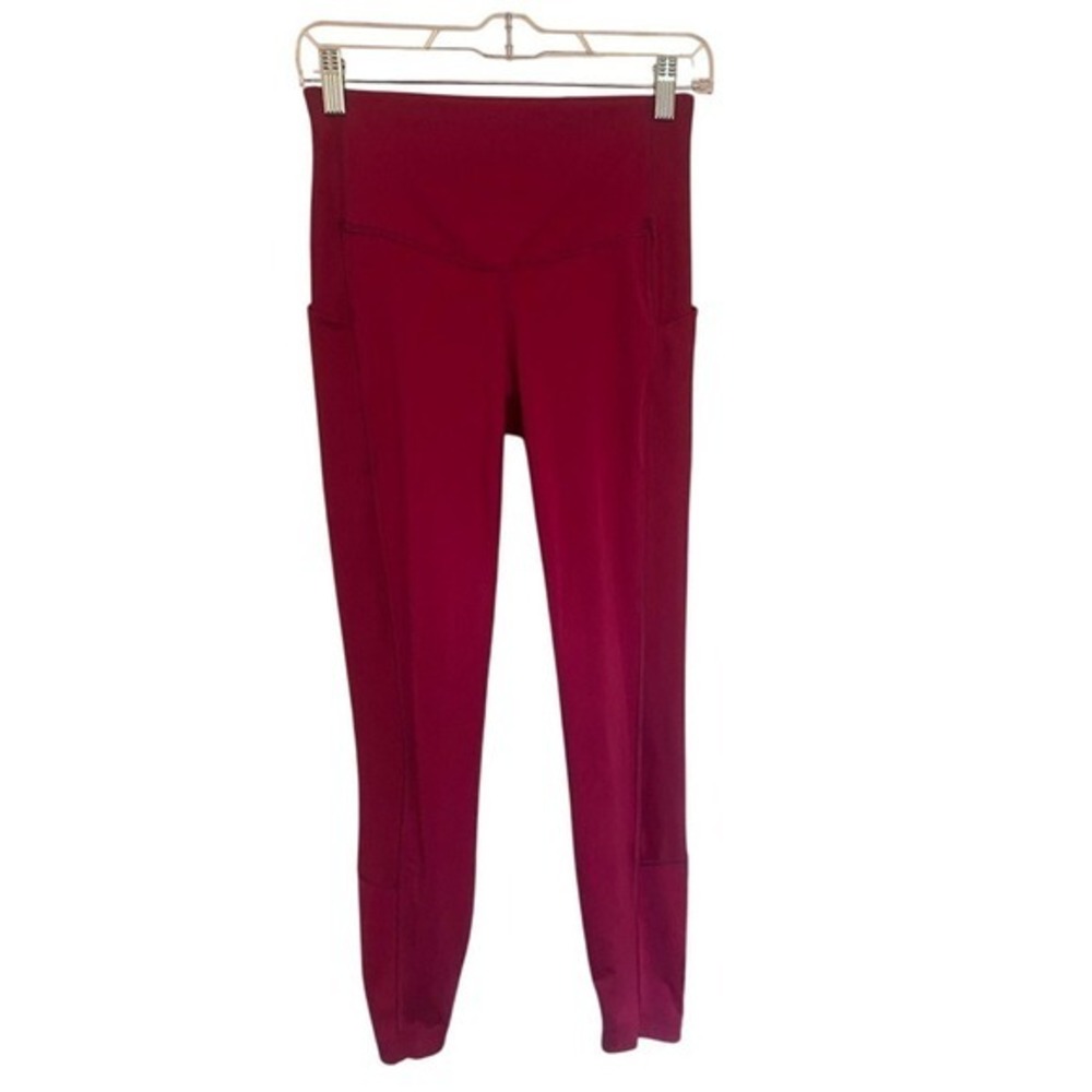 Burgundy/Cranberry High Waist Yoga Pants Activewear Leggings with Pockets